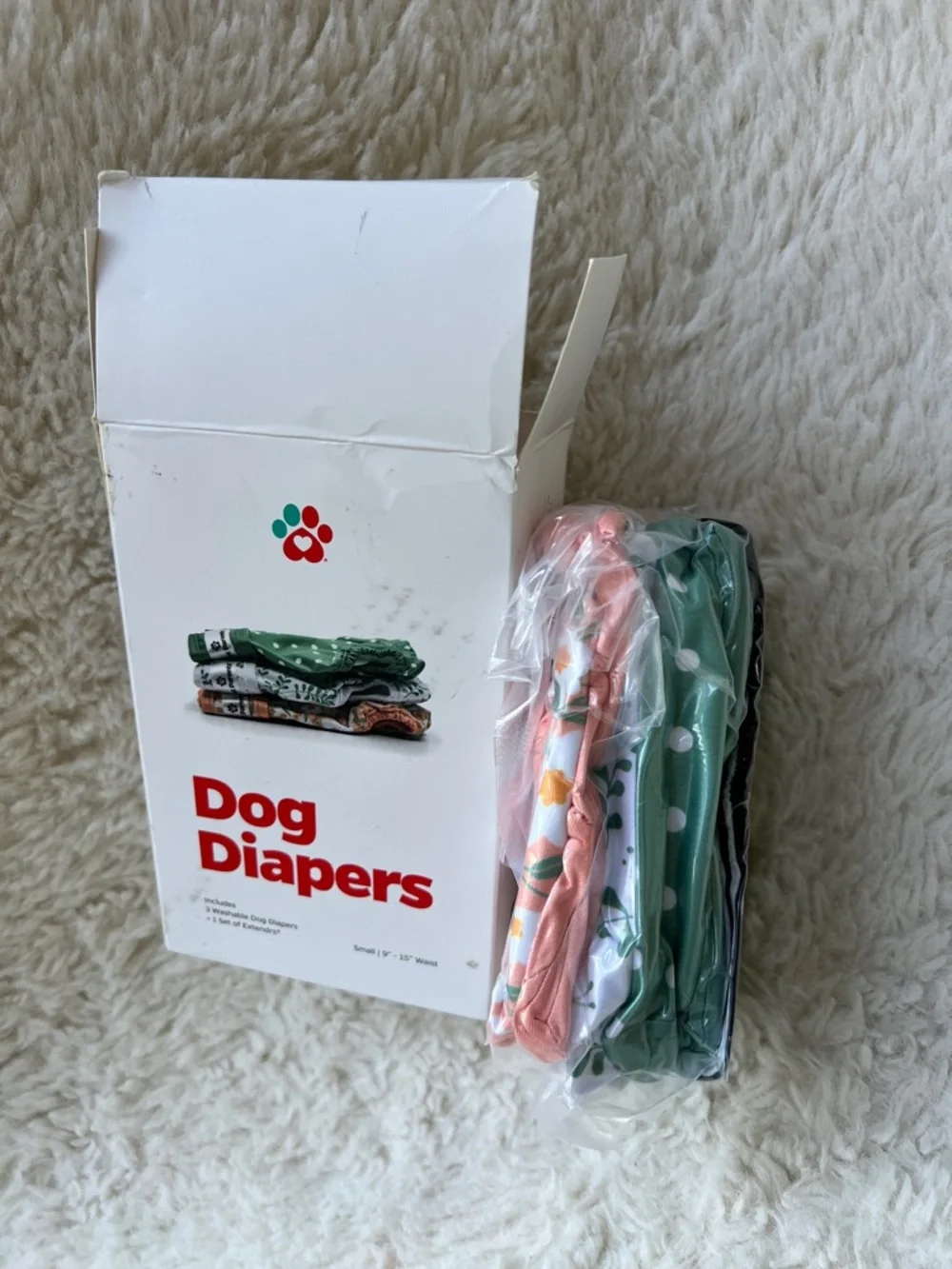 3-pack of Pet Parents Washable Dog Diapers, incl set of extenders Size Small NEW
